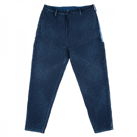 SASHIKO PANTALON DROP OUT BLEU -SIZE XL - pattes de fixation, motif de losanges, sashiko, Porter Classic